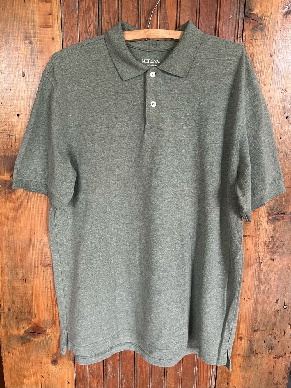Merona Men's Heathered Olive Green Polo Shirt Size Large